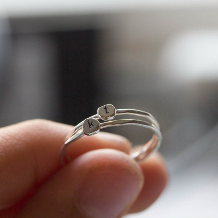 Initial ring, tiny dainty stacking ring, Sterling silver stackable ring Initial ring, tiny dainty stacking ring, Sterling silver stackable ring