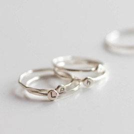 Initial ring, tiny dainty stacking ring, Sterling silver stackable ring