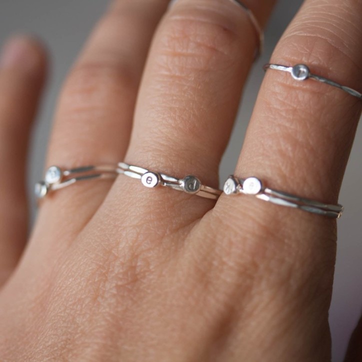 Initial ring, tiny dainty stacking ring, Sterling silver stackable ring Initial ring, tiny dainty stacking ring, Sterling silver stackable ring