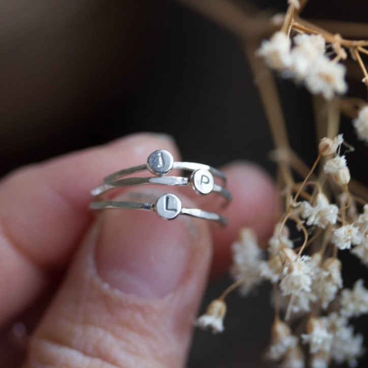 Initial ring, tiny dainty stacking ring, Sterling silver stackable ring Initial ring, tiny dainty stacking ring, Sterling silver stackable ring