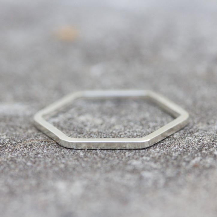 Simple hexagon ring - modern Sterling silver stackable ring