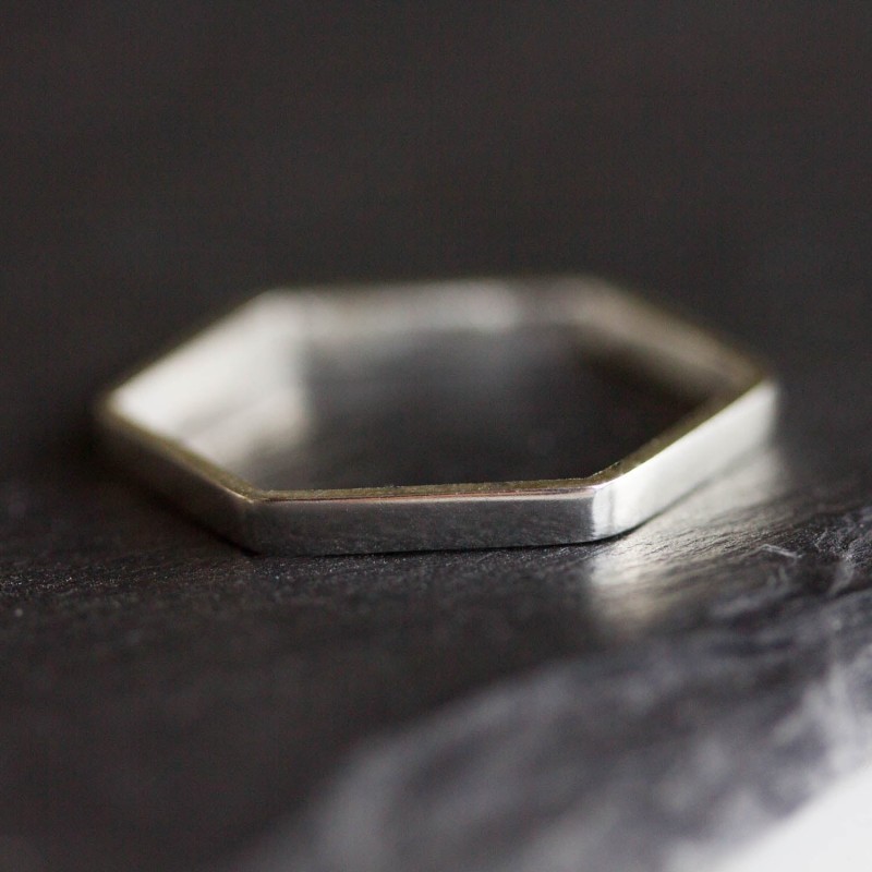 Simple hexagon ring - 2mm wide - modern Sterling silver stackable ring
