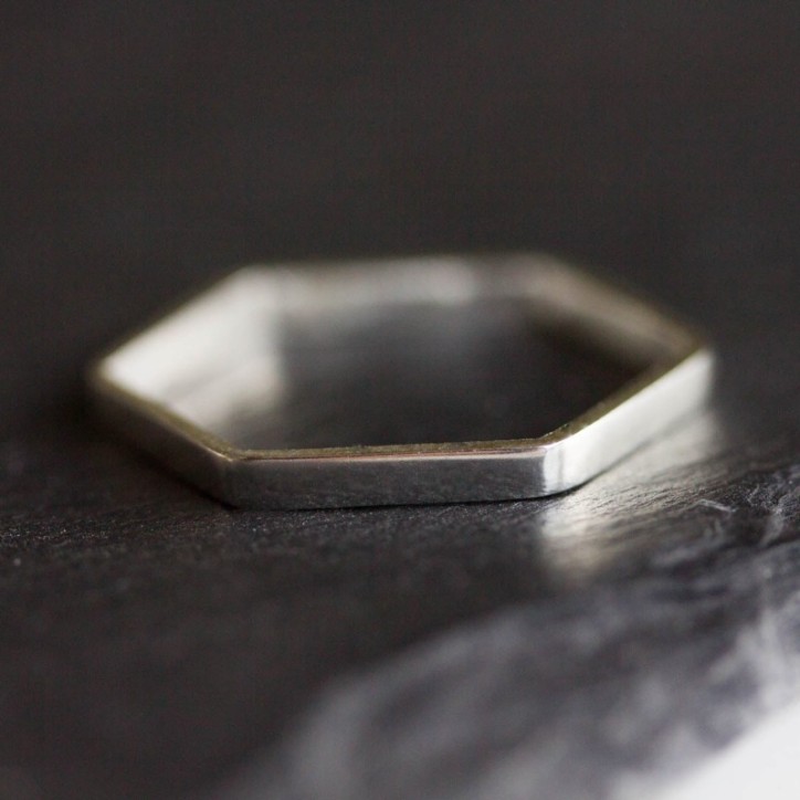 Simple hexagon ring - 2mm wide - modern Sterling silver stackable ring