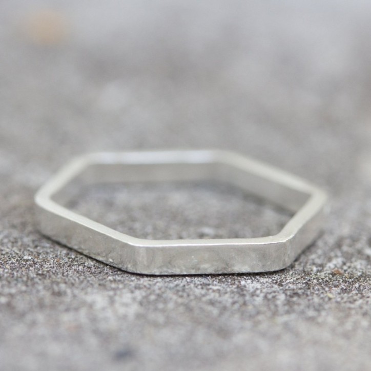 Simple hexagon ring - 2mm wide - modern Sterling silver stackable ring