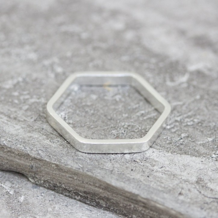 Simple hexagon ring - 2mm wide - modern Sterling silver stackable ring