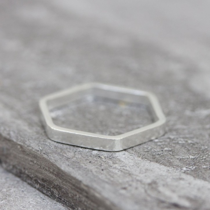 Simple hexagon ring - 2mm wide - modern Sterling silver stackable ring