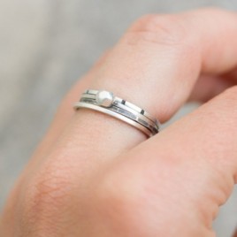 Black marble - sterling silver stackable ring