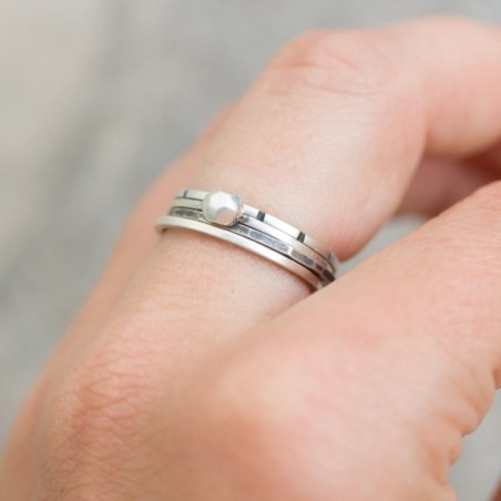 Black marble - sterling silver stackable ring