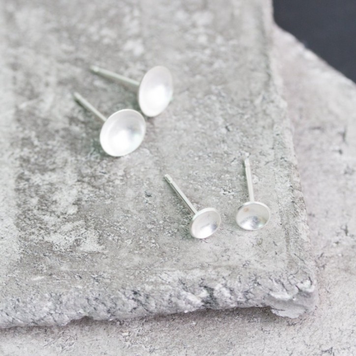 Cup stud earrings, sterling silver