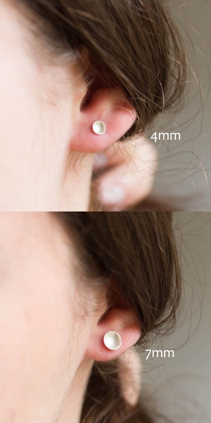 Cup stud earrings, sterling silver