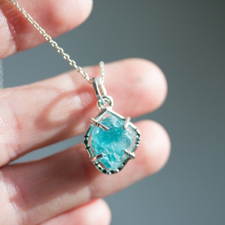 Raw Apatite necklace - sterling silver