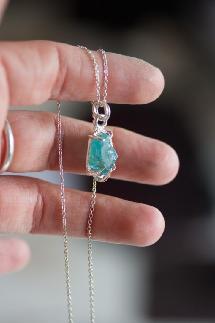 Raw Apatite necklace - sterling silver