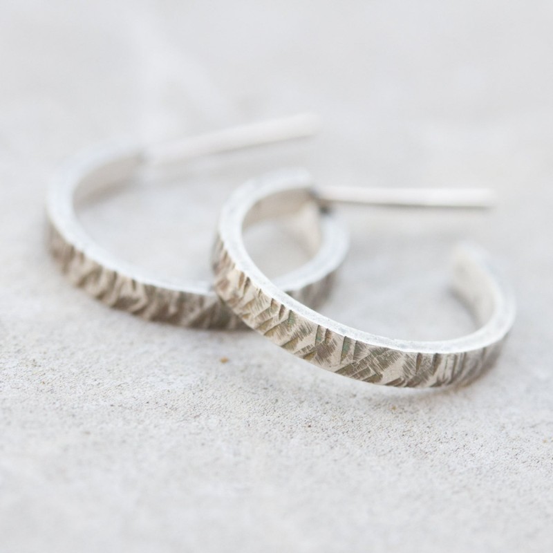 Open hoop earrings, Oxidized sterling silver stud earrings