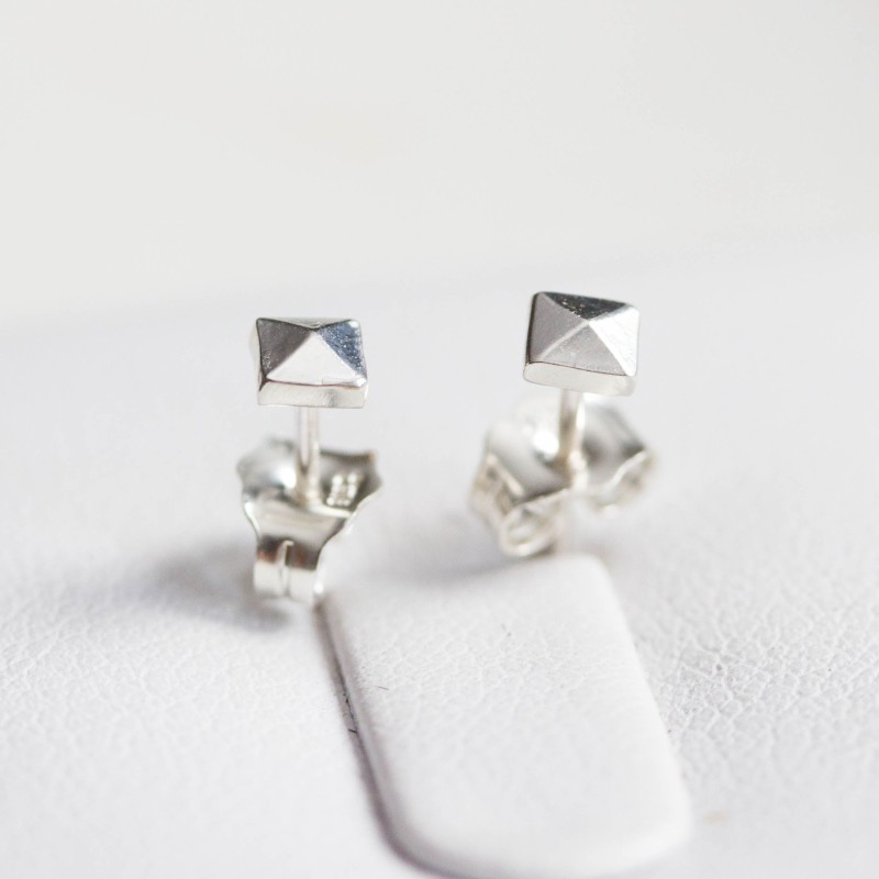 Tiny pyramid studs - sterling silver, minimal, simple every day earrings