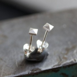 Tiny pyramid studs - sterling silver, minimal, simple every day earrings