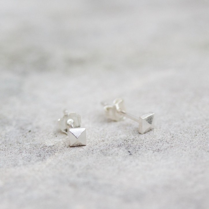 Tiny pyramid studs - sterling silver, minimal, simple every day earrings