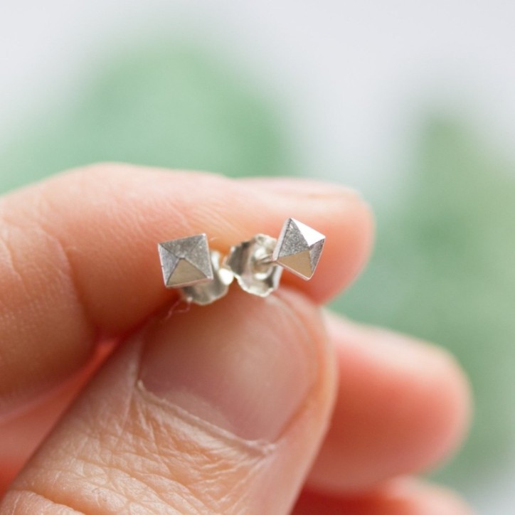 Tiny pyramid studs - sterling silver, minimal, simple every day earrings