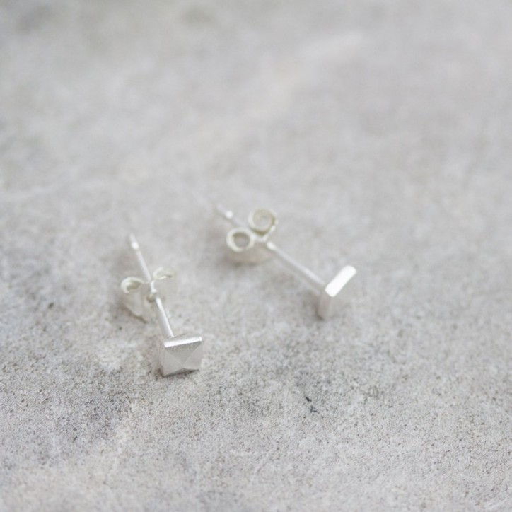 Tiny pyramid studs - sterling silver, minimal, simple every day earrings