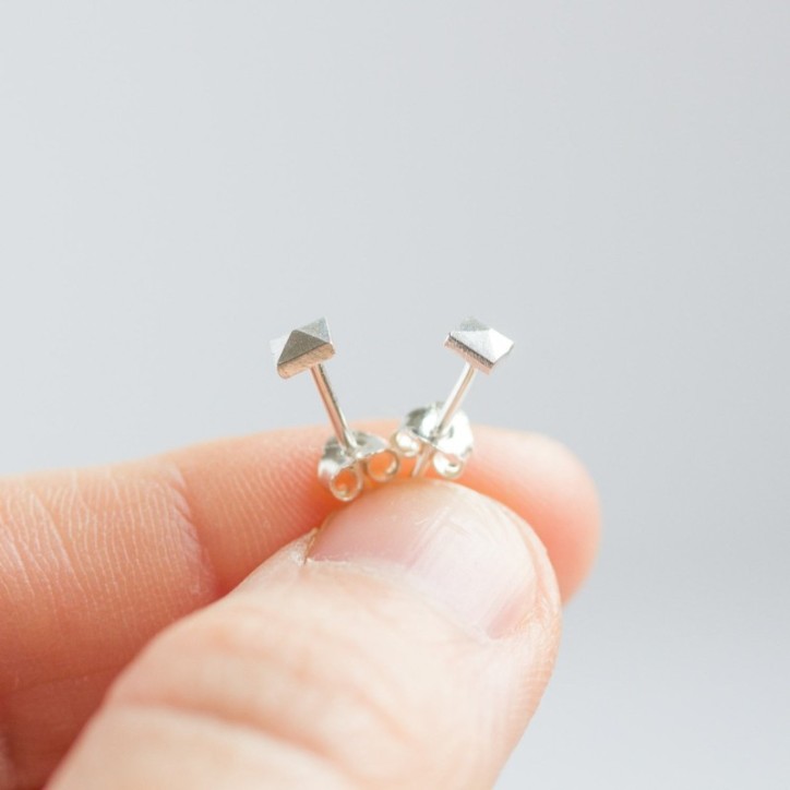 Tiny pyramid studs - sterling silver, minimal, simple every day earrings
