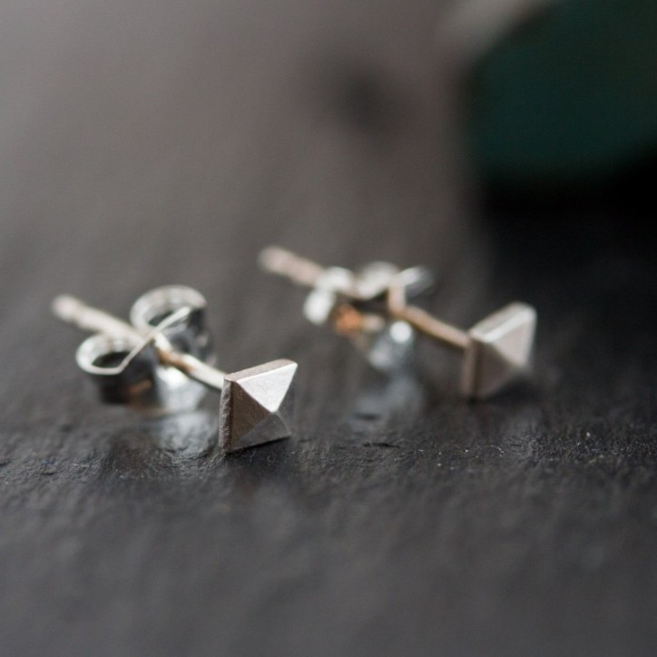 Tiny pyramid studs - sterling silver, minimal, simple every day earrings