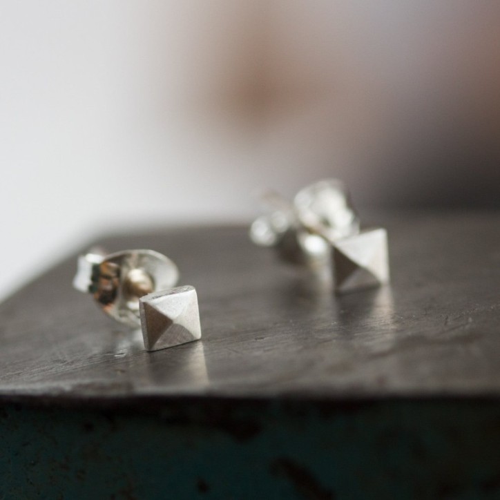 Tiny pyramid studs - sterling silver, minimal, simple every day earrings