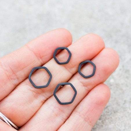 Hexagon studs - Black Sterling silver stud earrings