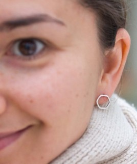 Hexagon studs - Black Sterling silver stud earrings