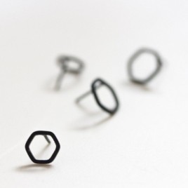 Hexagon studs - Black Sterling silver stud earrings