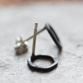 Hexagon studs - Black Sterling silver stud earrings
