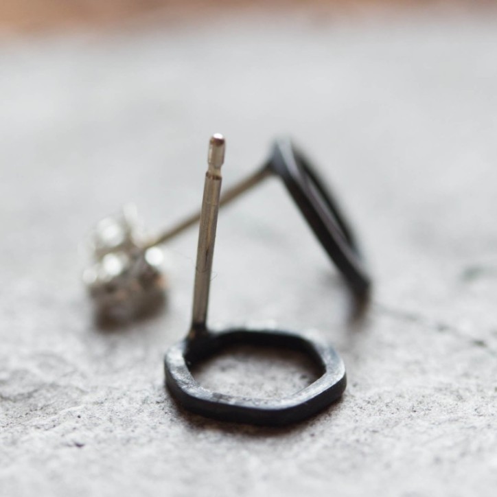 Hexagon studs - Black Sterling silver stud earrings