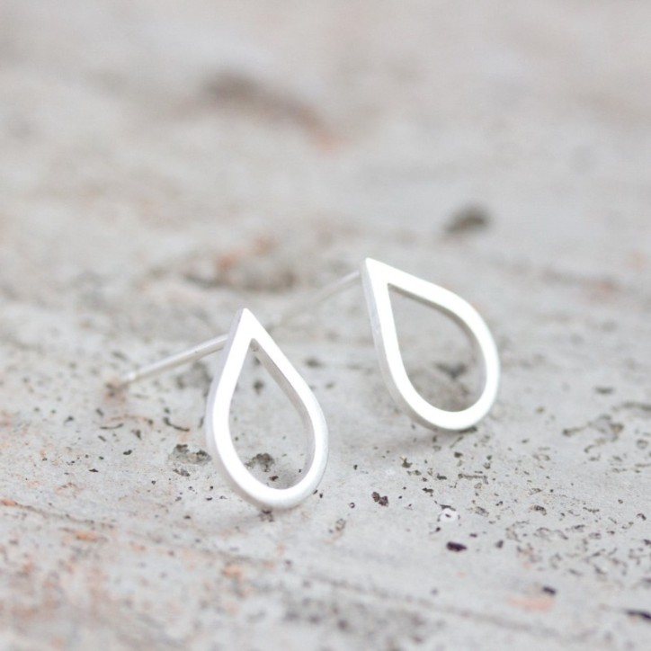 Teardrop stud earrings - drop shaped studs in sterling silver or 9k gold