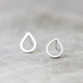 Teardrop stud earrings - drop shaped studs in sterling silver or 9k gold