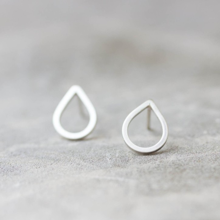 Teardrop stud earrings - drop shaped studs in sterling silver or 9k gold