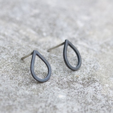 Black teardrop sterling silver stud earrings