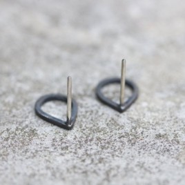 Black teardrop sterling silver stud earrings