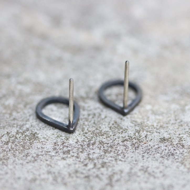 Black teardrop sterling silver stud earrings