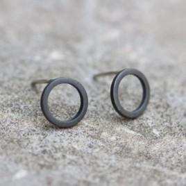 Black circle sterling silver stud earrings
