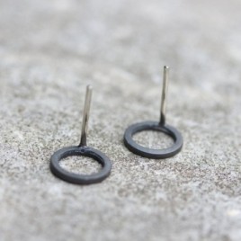 Black circle sterling silver stud earrings