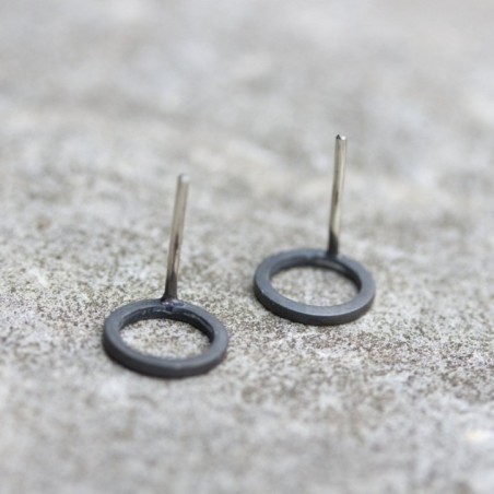 Black circle sterling silver stud earrings