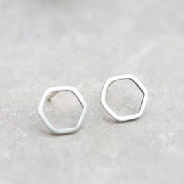 Hexagon studs - sterling silver stud earrings