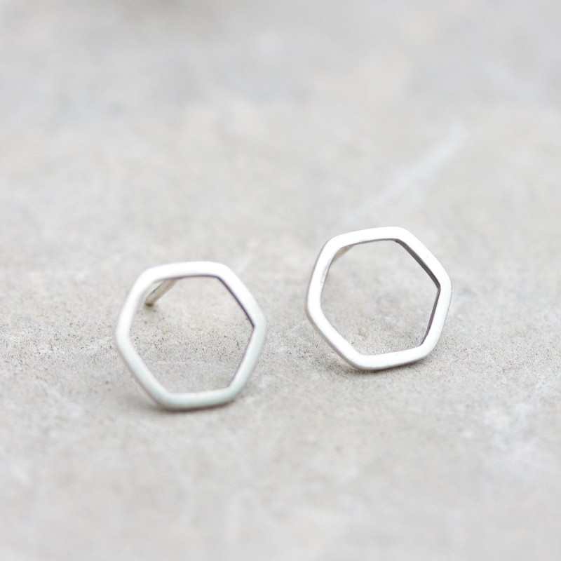 Hexagon studs - sterling silver stud earrings