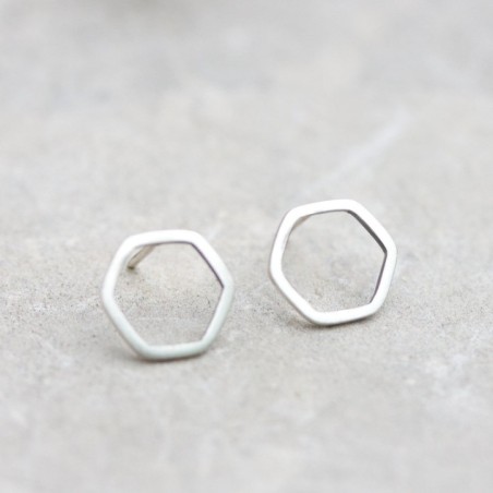 Hexagon studs - sterling silver stud earrings