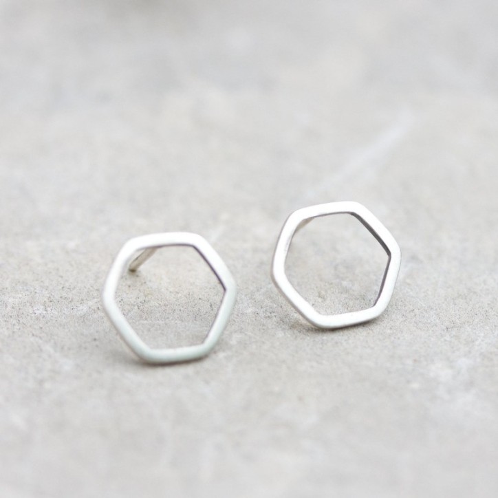 Hexagon studs - sterling silver stud earrings