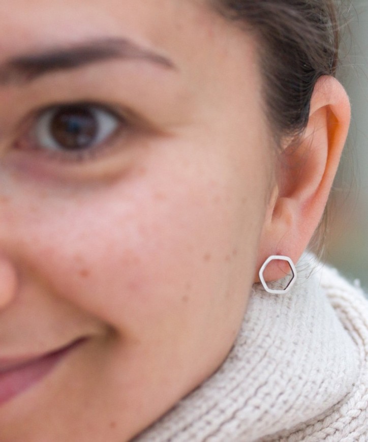 Hexagon studs - sterling silver stud earrings