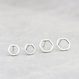 Hexagon studs - sterling silver stud earrings