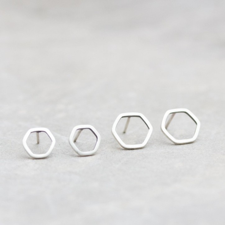 Hexagon studs - sterling silver stud earrings