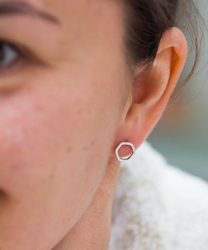 Hexagon studs - sterling silver stud earrings