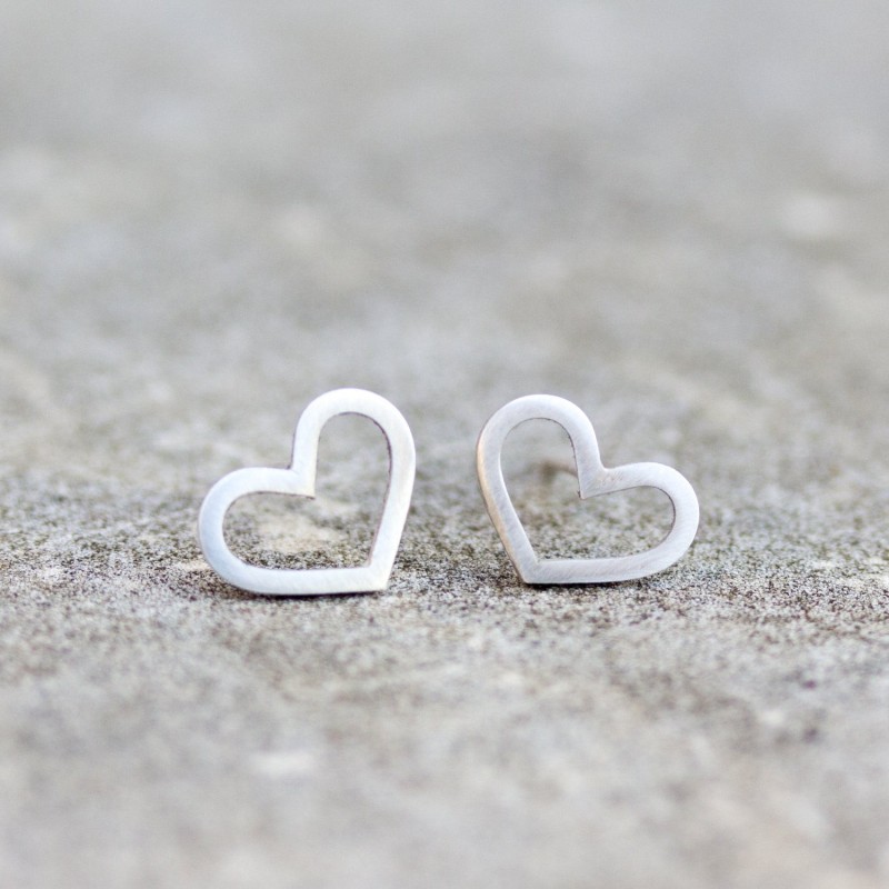 Hearts stud earrings, sterling silver or 9k Gold