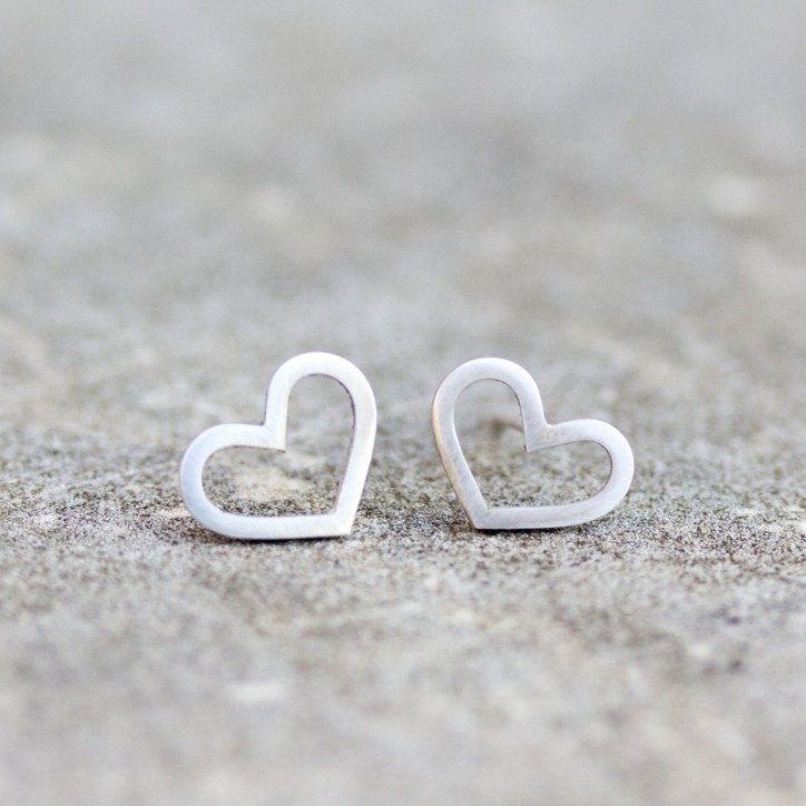 Hearts stud earrings, sterling silver or 9k Gold