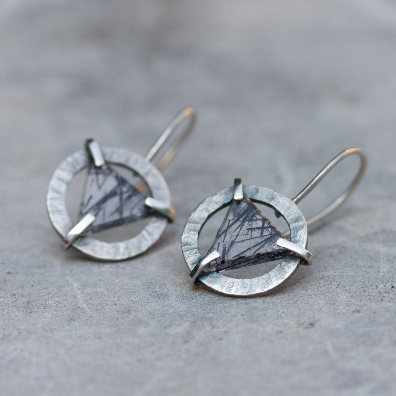 Modern earrings - sterling silver and Quartz Crystal